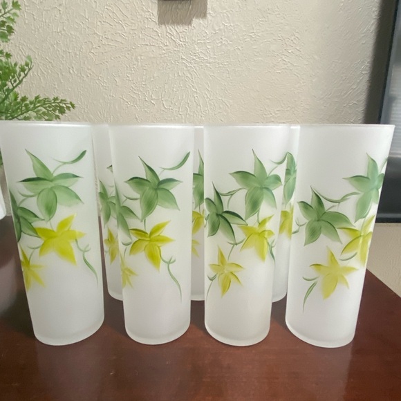 Vintage Set of 8 Federal Glass Co Tall Slender Frosted Drink Glasses